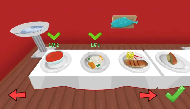 The dish level system, showing plates unlocked at different levels on a conveyor belt.