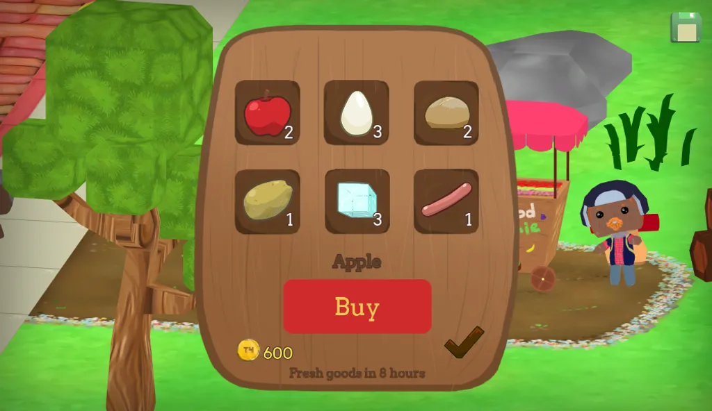The market shop modal menu used to buy ingredients.