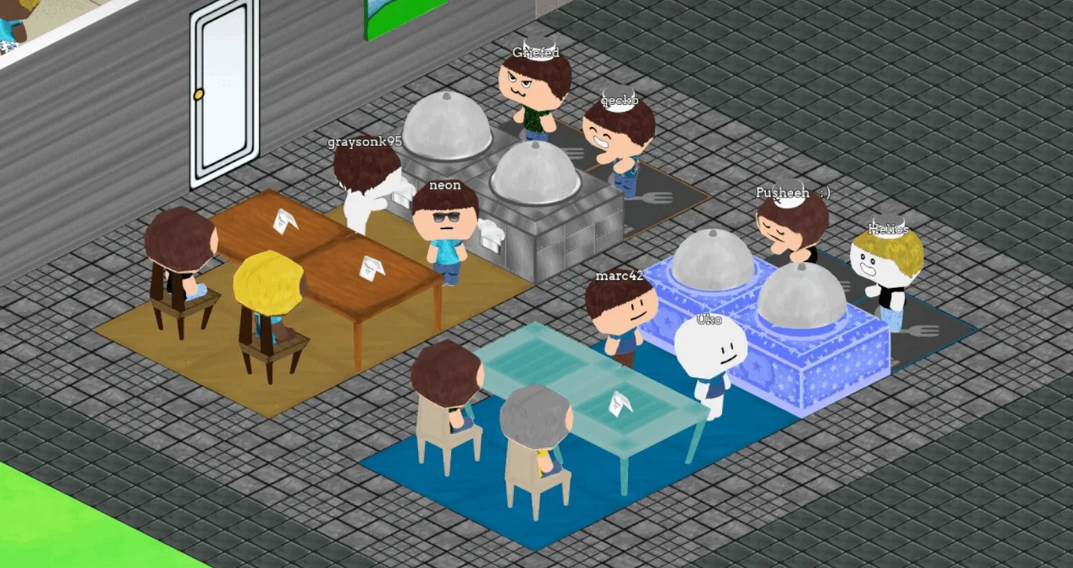 Comparison of the old restaurant art style versus the refreshed art style